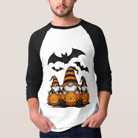 Halloween Gnome 3/4 Sleeve Raglan T-Shirt Tシャツ (正面)