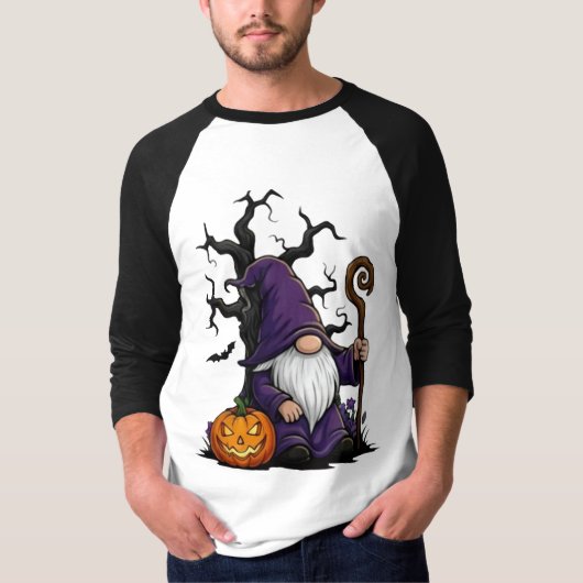 Halloween Gnome 3/4 Sleeve Raglan T-Shirt Tシャツ (正面)
