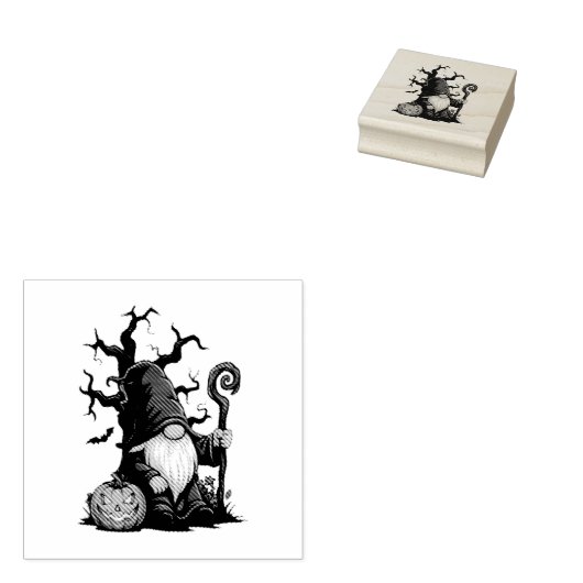 Halloween Gnome Wood Art Stamp ラバースタンプ (押印)
