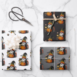 Halloween Gnome Wrapping Paper Flat Sheet Set of 3 ラッピングペーパーシート