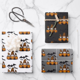 Halloween Gnome Wrapping Paper Flat Sheet Set of 3 ラッピングペーパーシート