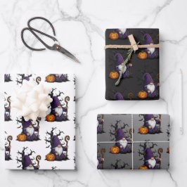 Halloween Gnome Wrapping Paper Flat Sheet Set of 3 ラッピングペーパーシート