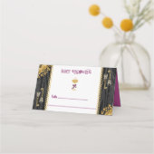 Halloween Gold Glitter Skulls & Champagne  プレイスカード (正面)