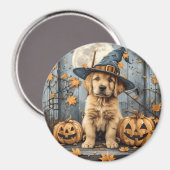 Halloween Golden Retriever Puppy Jack O Lanterns マグネット (正面/裏面)