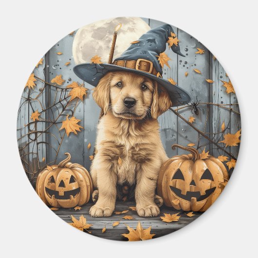 Halloween Golden Retriever Puppy Jack O Lanterns マグネット (正面)