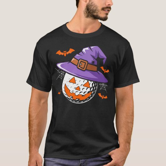 Halloween Golf Ball Witch Hat Pumpkin Spooky Bat W Tシャツ (正面)