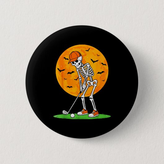 Halloween Golf Skeleton Soky Golfer Halloween Golf 缶バッジ (正面)