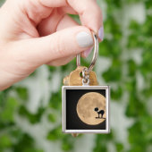 Halloween gothic black cat with full moon キーホルダー (手)