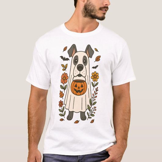 Halloween Great Dane Flowers Tシャツ (正面)