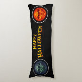 Halloween green and orange moon faces Gothic fanta ボディピロー (正面縦)