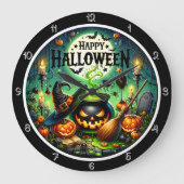 Halloween Green Cauldron ラージ壁時計 (正面)