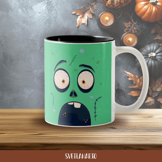 Halloween Green Scared Zombie Coffee Mug ツートーンマグカップ