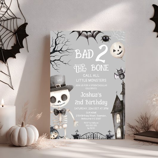 Halloween Grey Bad Two The Bones 2nd Birthday 招待状