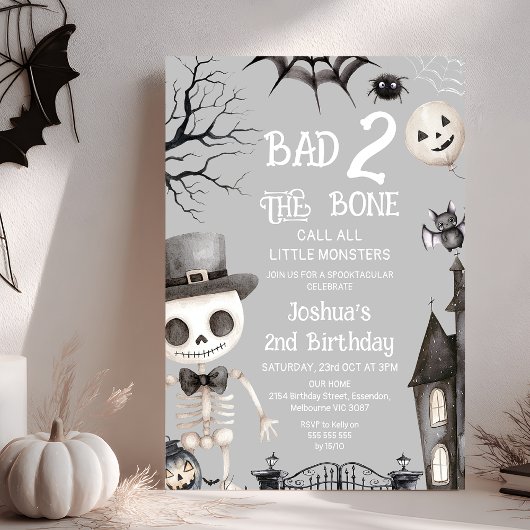 Halloween Grey Bad Two The Bones 2nd Birthday 招待状