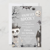 Halloween Grey Boys Fourever Spooky 4th Birthday 招待状 (正面)