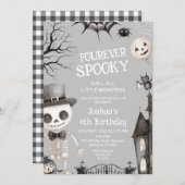 Halloween Grey Boys Fourever Spooky 4th Birthday 招待状 (正面/裏面)