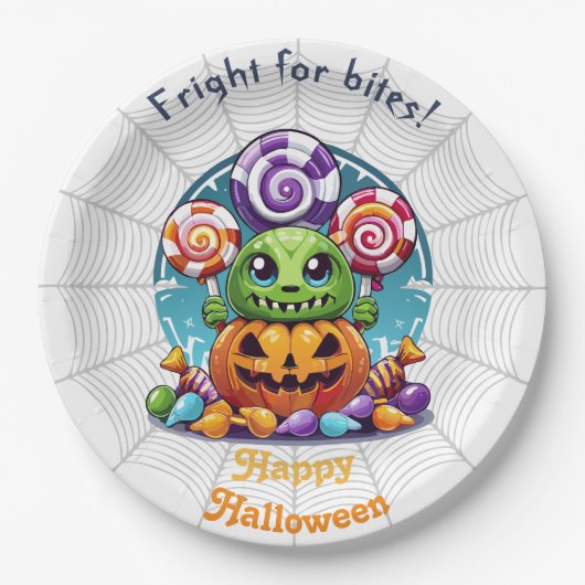 Halloween Grimlin With Trick or Treat Candy ペーパープレート (正面)