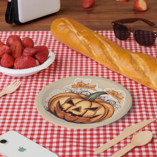 Halloween: Großer Kürbis -  ペーパープレート (ピクニック)