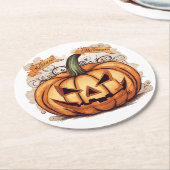 Halloween: Großer Kürbis -  ラウンドペーパーコースター (アングル)