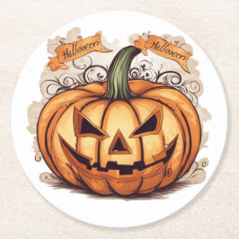Halloween: Großer Kürbis -  ラウンドペーパーコースター