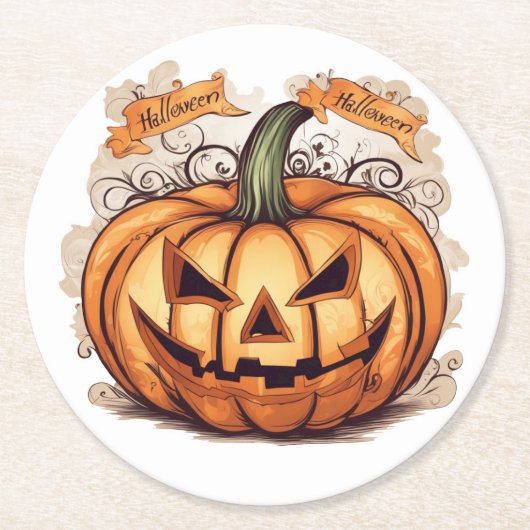 Halloween: Großer Kürbis -  ラウンドペーパーコースター (正面)