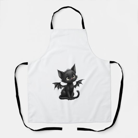 Halloween Grumpy Black Kitten In Bat Costume エプロン (正面)