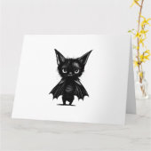 Halloween Grumpy Black Kitten In Bat Costume カード (黄色い花)
