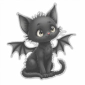 Halloween Grumpy Black Kitten In Bat Costume シール (正面)