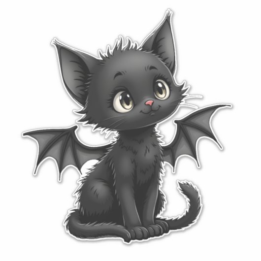 Halloween Grumpy Black Kitten In Bat Costume シール (正面)