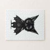 Halloween Grumpy Black Kitten In Bat Costume ジグソーパズル (横)