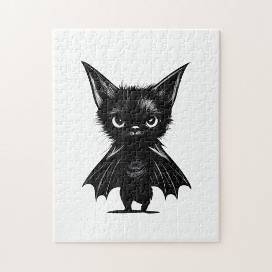 Halloween Grumpy Black Kitten In Bat Costume ジグソーパズル (縦)