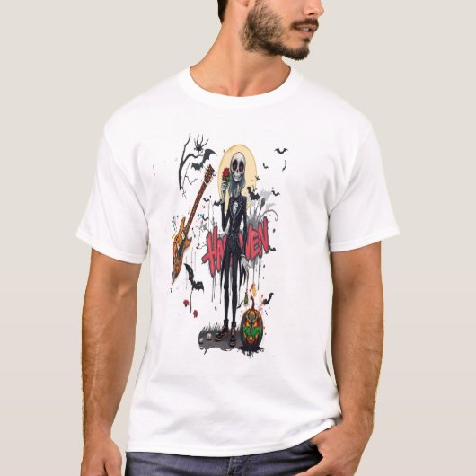 halloween guitar graffiti art anime cool family tシャツ (正面)