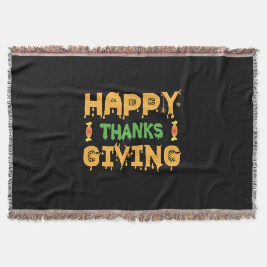 Halloween Happy Thanksgiving Birthday スローブランケット (正面)