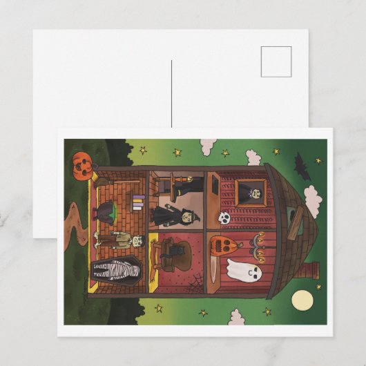 Halloween Haunted House Interior Illustration ポストカード (正面/裏面)
