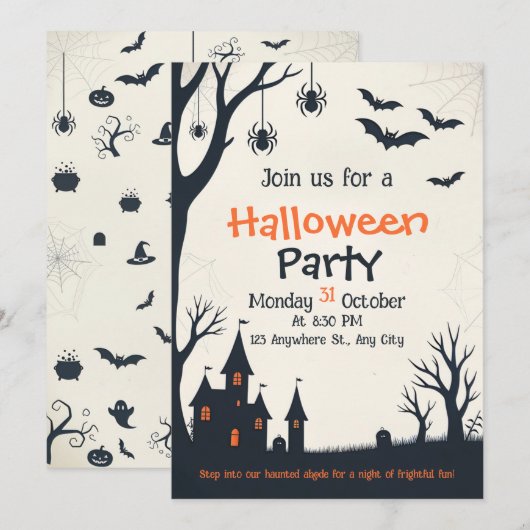 Halloween Haunted House Party Invitation 招待状 (正面/裏面)