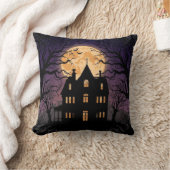 Halloween Haunted House Square Pillow クッション (ブランケット)