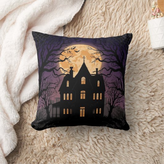 Halloween Haunted House Square Pillow クッション (ブランケット)