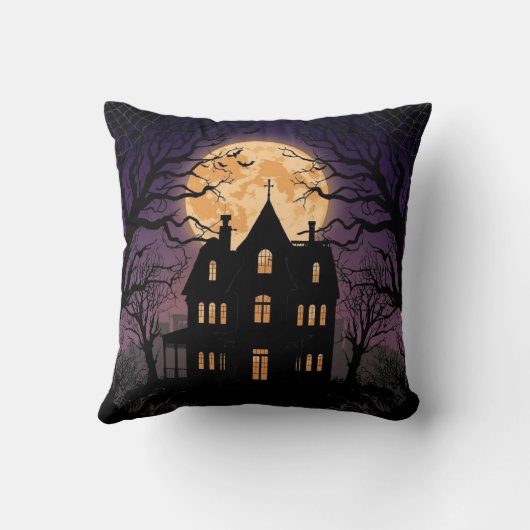 Halloween Haunted House Square Pillow クッション (裏面)