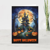 Halloween Haunted House with Pumpkins Folded カード (正面)