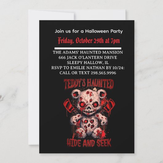 Halloween Haunted Teddy party invitation  招待状 (正面)