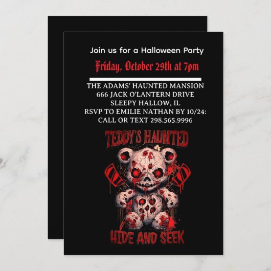 Halloween Haunted Teddy party invitation  招待状 (正面/裏面)
