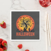 Halloween Haunted Tree Witch and Black Cats スタンダードランチョンナプキン (インサイチュ)