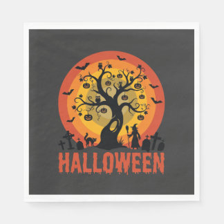 Halloween Haunted Tree Witch and Black Cats スタンダードランチョンナプキン