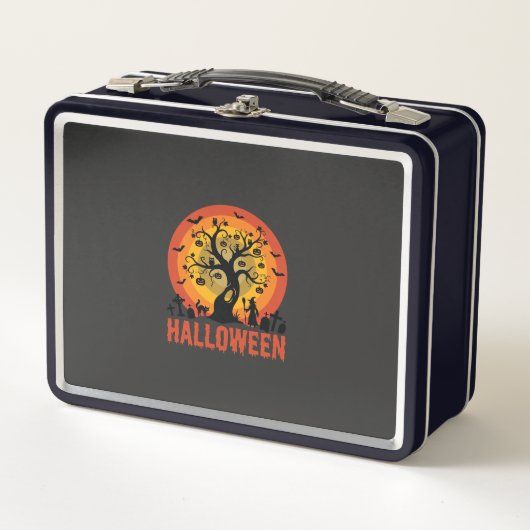 Halloween Haunted Tree Witch and Black Cats メタルランチボックス (正面)
