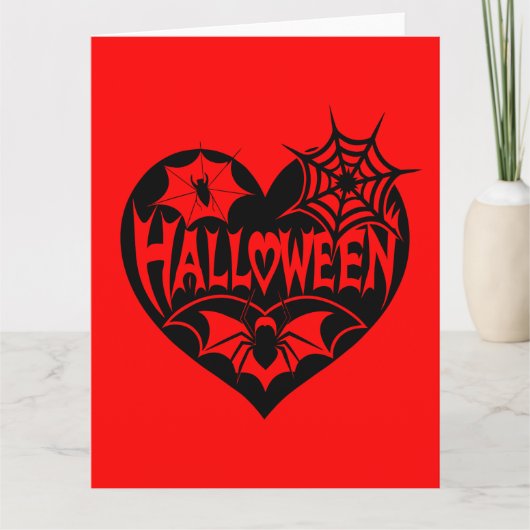 Halloween Heart, Black Heart Shape, Spider Web カード (正面)