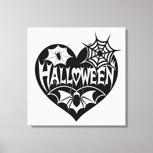 Halloween Heart, Black Heart Shape, Spider Web キャンバスプリント (正面)