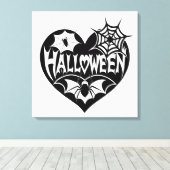Halloween Heart, Black Heart Shape, Spider Web キャンバスプリント (インサイチュ (ウッドフロア))