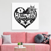 Halloween Heart, Black Heart Shape, Spider Web キャンバスプリント (インサイチュ (リビング))