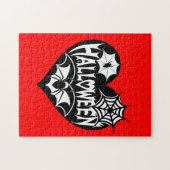 Halloween Heart, Black Heart Shape, Spider Web ジグソーパズル (横)