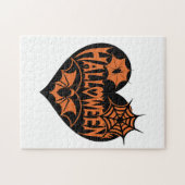 Halloween Heart, Black Heart Shape, Spider Web ジグソーパズル (横)